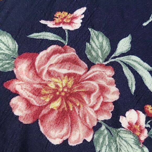 American Eagle Blue Floral Romper Long Bell Sleeve Boho Rose Crepe Cinch V-Neck - Picture 8 of 13